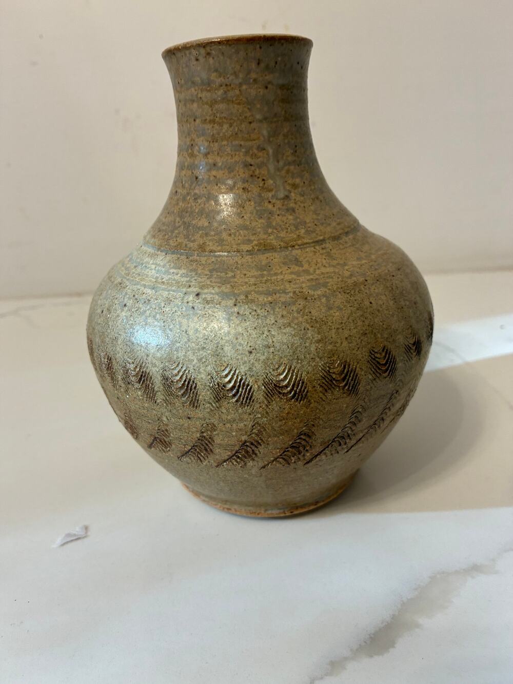 Bud Vase Thrown Stoneware Handcrafted Wheat Designs Signed 6" Rustic